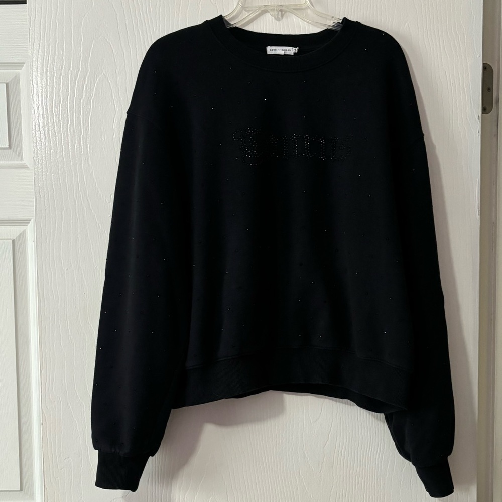 Good American Women’s black Taurus crew neck sweater, Large